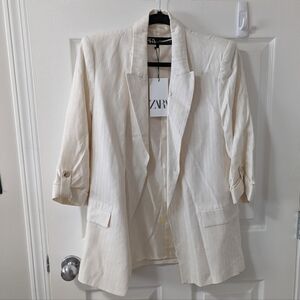 Zara White Pinstripe Blazer